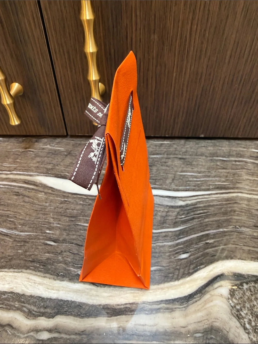 Hermes Orange Gift Bag with Brown Ribbon